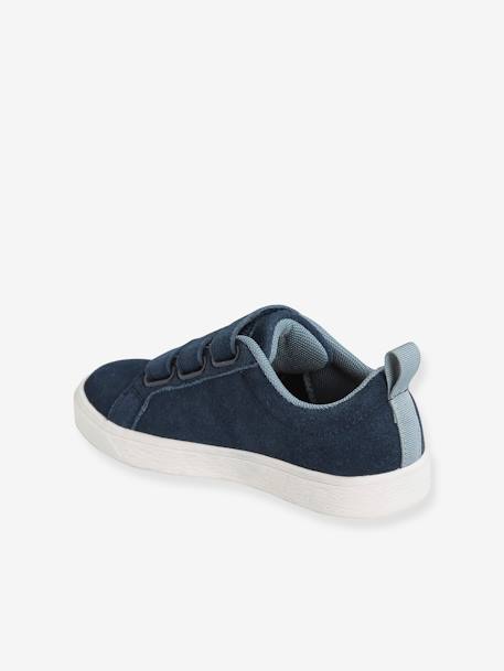 Touch-Fastening Leather Trainers for Boys Dark Blue+Dark Red 