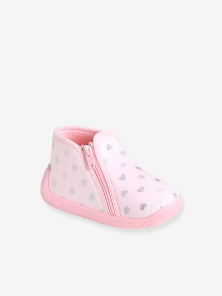 Pram Shoes with Zip, Made in France, for Baby Girls Light Pink/Print 