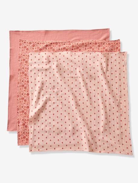 Pack of 3 Muslin Squares in Cotton Gauze, by BÉBÉ BOHÈME Pink 