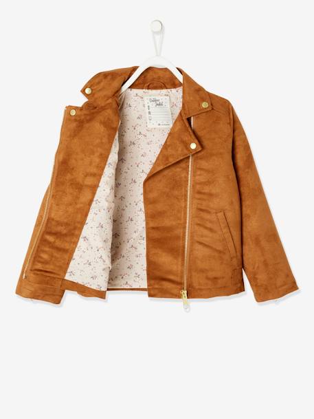 Perfecto Style Jacket in Nubuck for Girls anthracite+Camel 