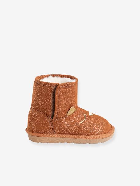 Fur Lined Boots for Baby Girls Dark Blue/Print+Tan 
