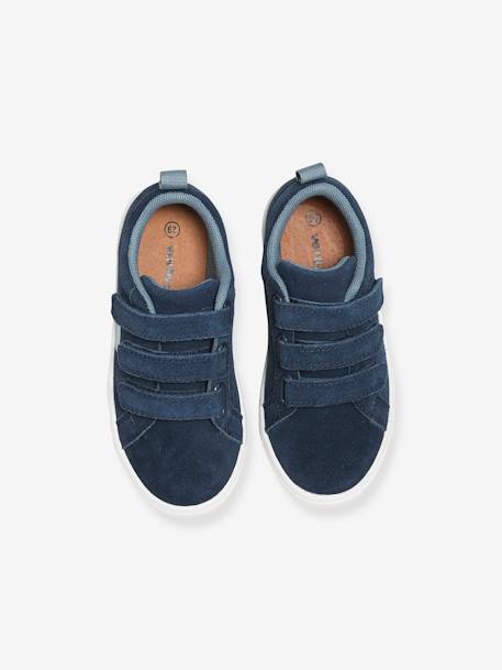 Touch-Fastening Leather Trainers for Boys Dark Blue+Dark Red 