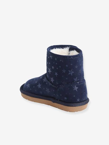 Fur Lined Boots for Baby Girls Dark Blue/Print+Tan 