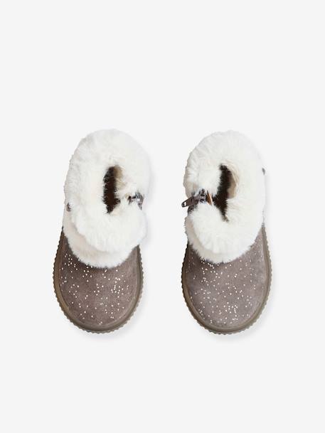 Furry Leather Boots for Baby Girls Beige 