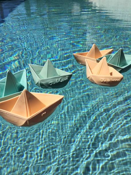 Origami Boat Bath Time Toy, by OLI & CAROL BEIGE MEDIUM STRIPED+GREEN LIGHT SOLID 