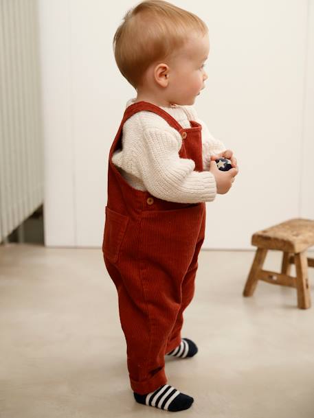 Corduroy Dungarees for Baby Boys olive+Red 