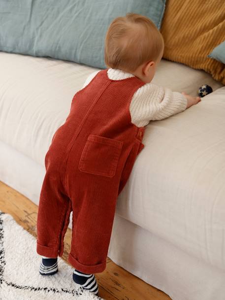 Corduroy Dungarees for Baby Boys olive+Red 
