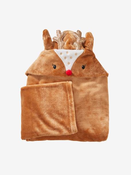 Reindeer Blanket with Sleeves & Hood Light Brown 