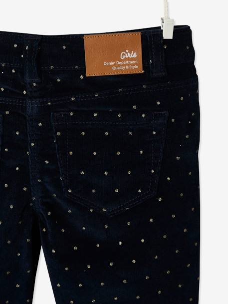 MorphologiK Slim Leg Corduroy Trousers with Iridescent Dots for Girls Dark Blue/Print+Green/Print 