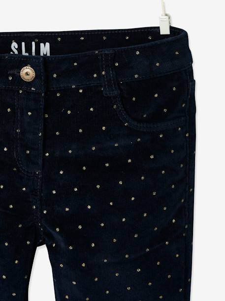 MorphologiK Slim Leg Corduroy Trousers with Iridescent Dots for Girls, Medium Hip Dark Blue/Print+Green/Print 