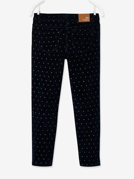 MorphologiK Slim Leg Corduroy Trousers with Iridescent Dots for Girls, Medium Hip Dark Blue/Print+Green/Print 