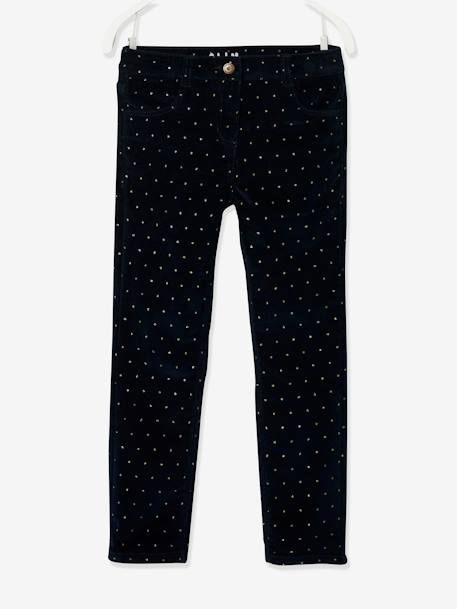 MorphologiK Slim Leg Corduroy Trousers with Iridescent Dots for Girls Dark Blue/Print+Green/Print 