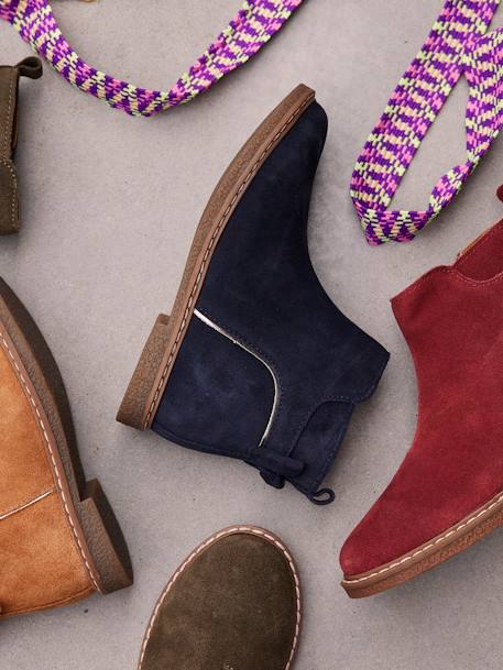 Leather Boots for Girls camel+Dark Blue+printed black 