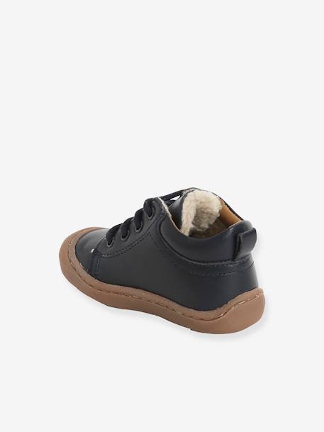 Boots in Soft Leather, Lined in Fur, for Baby Boys, Designed for Crawling Dark Blue 