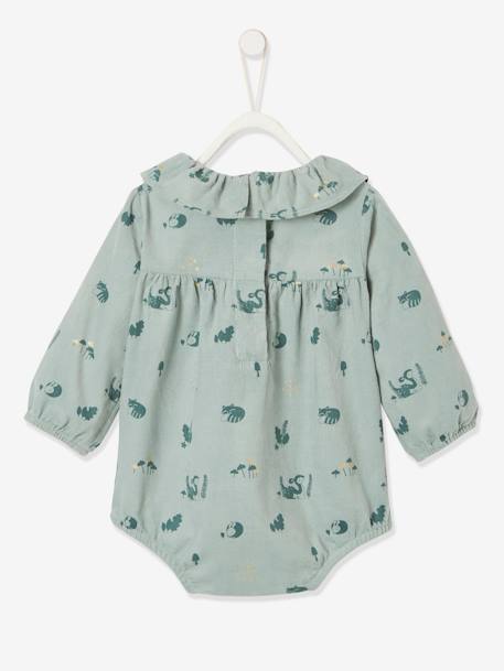 Romper Dungarees in Printed Velour for Babies Green/Print 