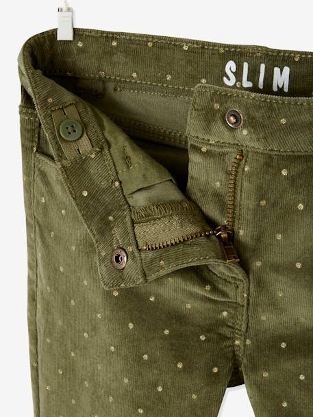 MorphologiK Slim Leg Corduroy Trousers with Iridescent Dots for Girls, Medium Hip Green/Print 