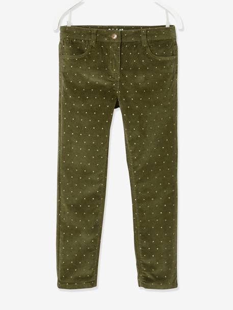 MorphologiK Slim Leg Corduroy Trousers with Iridescent Dots for Girls, Wide Hip Dark Blue/Print+Green/Print 