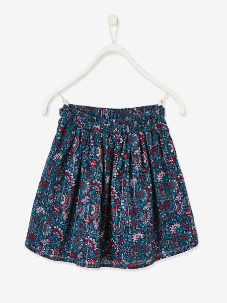 Floral Print Skirt with Shimmery Yarn Details for Girls Dark Blue/Print 
