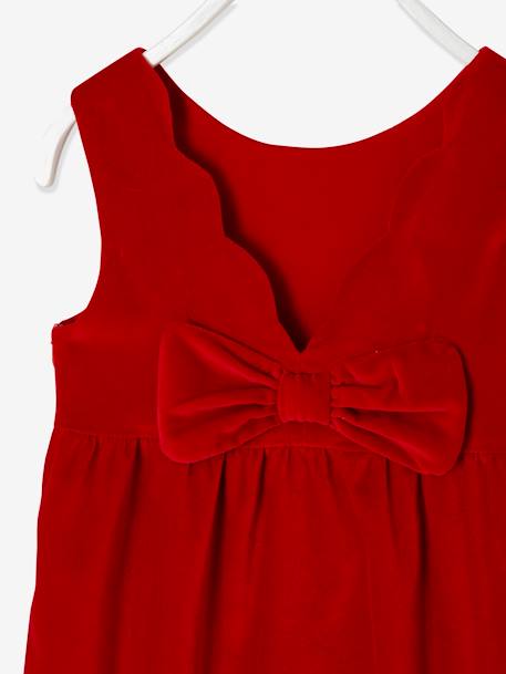 Velour Occasionwear Dress with Bow on the Back, for Girls Dark Red+green 