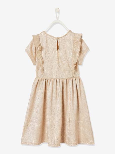 Occasion Wear Dress in Fancy Iridescent Fabric, for Girls pale pink+Shimmery Beige 