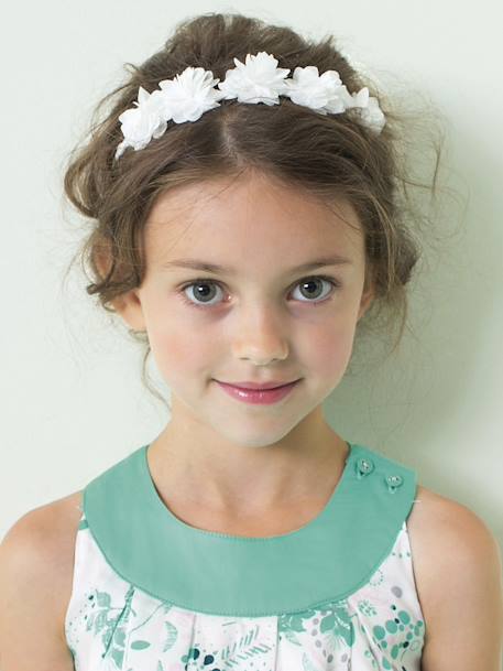 Braided Headband with Tulle Flowers White 