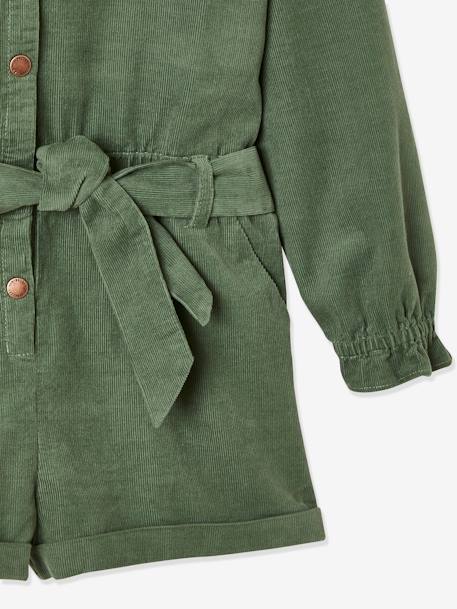 Corduroy Jumpsuit with Ruffles, for Girls Khaki 