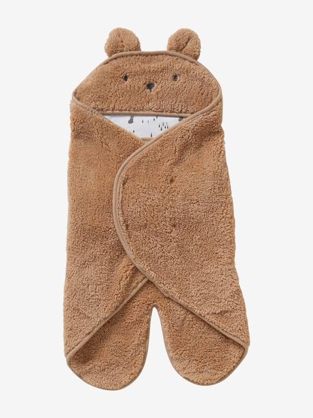 Throw Footmuff for Baby, in Plush Fabric, Lining in Jersey Knit Dark Beige 