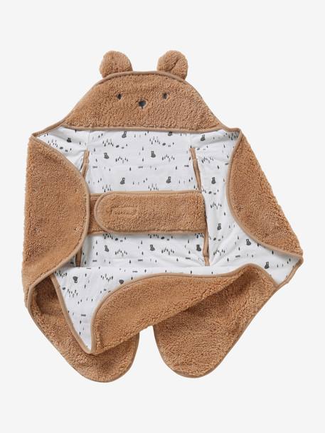 Throw Footmuff for Baby, in Plush Fabric, Lining in Jersey Knit Dark Beige+White 