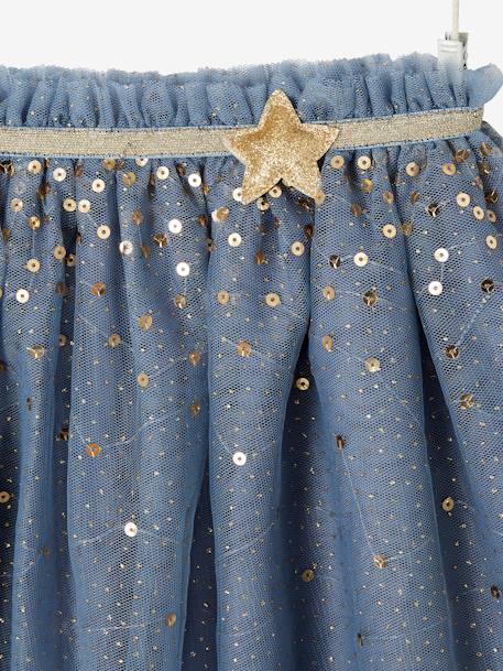 Tulle Occasionwear Skirt Sprinkled with Sequins & Glitter Blue 