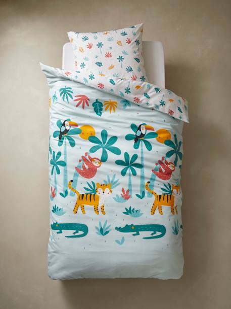 Duvet Cover + Pillowcase Set for Children, Crocodile Theme White 