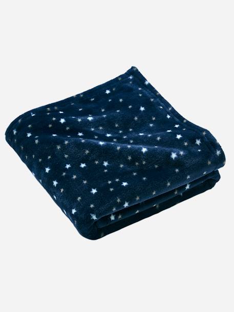Star Printed Microfibre Blanket, Basics Dark Blue/Print+Light Grey/Print 