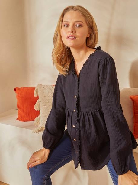 Cotton Gauze Blouse, Maternity & Nursing Special Black 