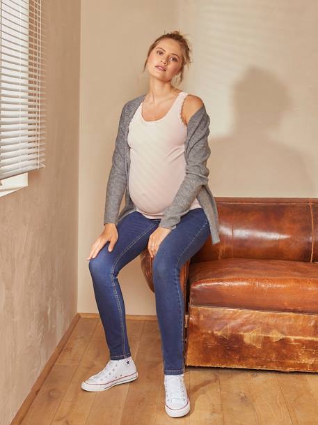 Slim Leg Maternity Jeans with Seamless Belly-Wrap Bleached Denim+Dark Blue+Grey Anthracite 