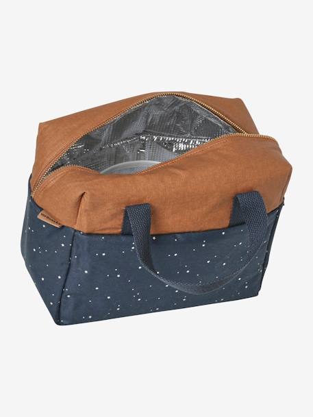 Two-Tone Lunch Box in Coated Cotton Dark Blue/Print 
