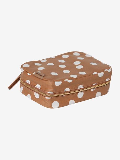 Snack Box in Coated Cotton Camel+Dark Blue/Print 