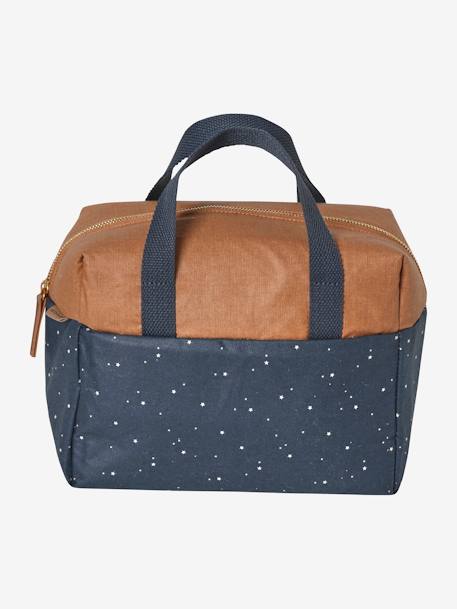 Two-Tone Lunch Box in Coated Cotton Dark Blue/Print 