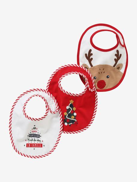 Set of 3 Bibs, Christmas Special, for Babies, Family Capsule Collection Red 