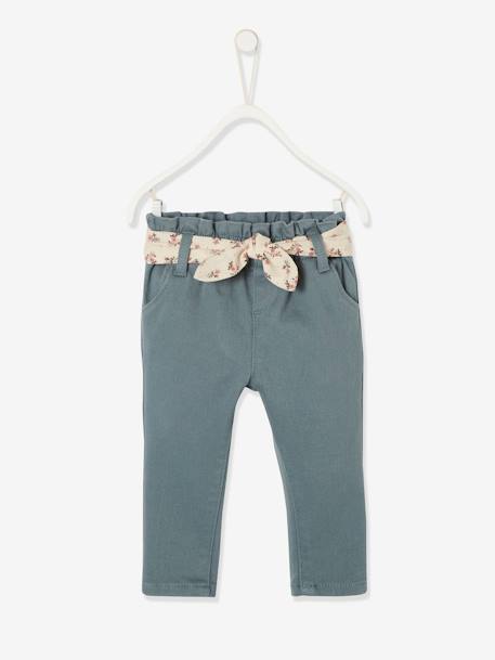 Trousers with Fabric Belt for Babies Green 