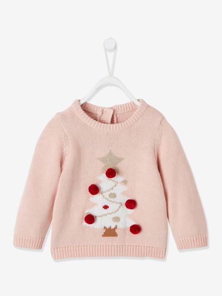Christmas Tree & Pompoms Jumper for Babies Light Pink 