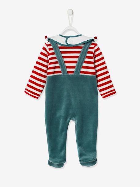 Christmas Gift Set for Babies: Velour Sleepsuit + Bib Dark Green 