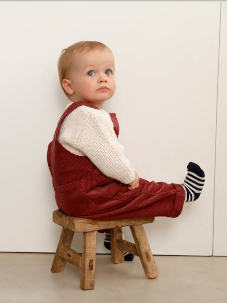 Corduroy Dungarees for Baby Boys olive+Red 