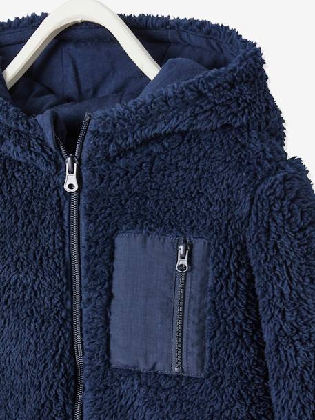 Hooded Sherpa Jacket with Zip for Boys Blue 