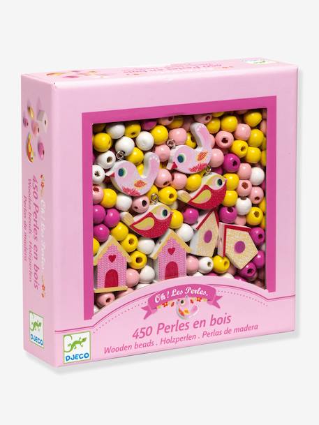 Birds - Wooden Beads, by DJECO blue+PINK MEDIUM SOLID WITH DESIG 