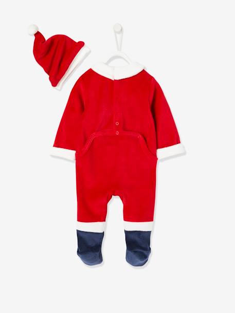 Christmas Gift Set for Babies: Velour Sleepsuit + Hat Dark Red 