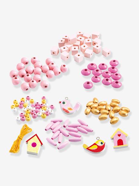 Birds - Wooden Beads, by DJECO blue+PINK MEDIUM SOLID WITH DESIG 