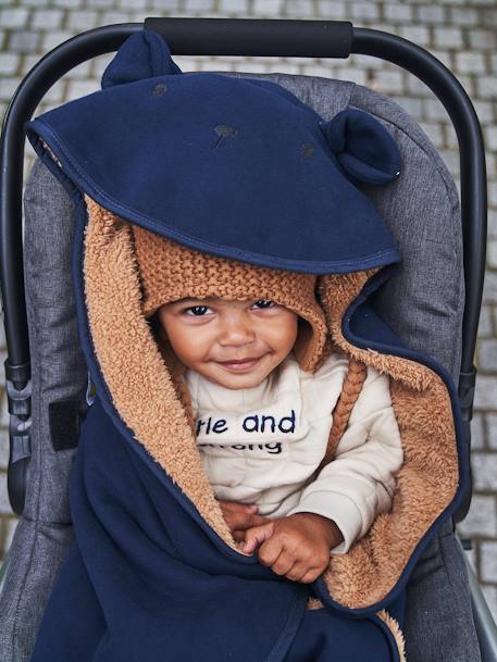 Throw with Hood in Fleece, Plush Lining for Baby Dark Blue+Pink 