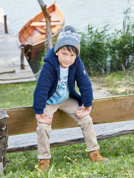 Hooded Sherpa Jacket with Zip for Boys Blue 