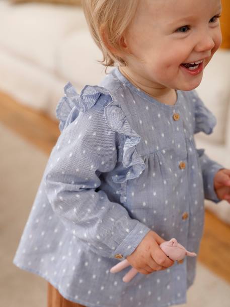 Blouse with Ruffles, for Baby Girls Dark Blue Stripes+White 