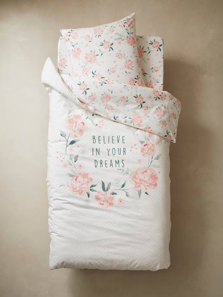 Duvet Cover + Pillowcase Set for Children, Eau de Rose White 