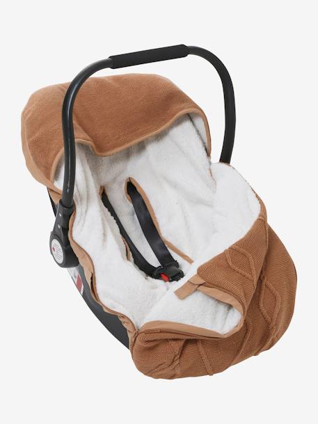 Knitted Footmuff with Polar Fleece Lining, for Car Seat Camel+White 